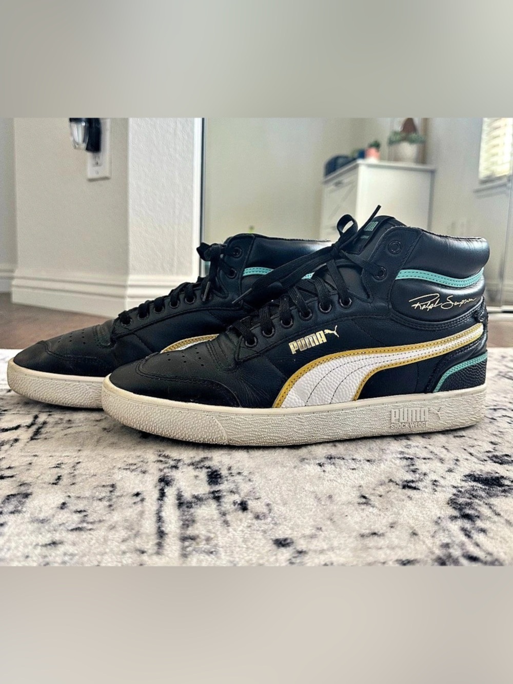 Puma Ralph Sampson Mid OG High Top Sneakers Black & White US 11